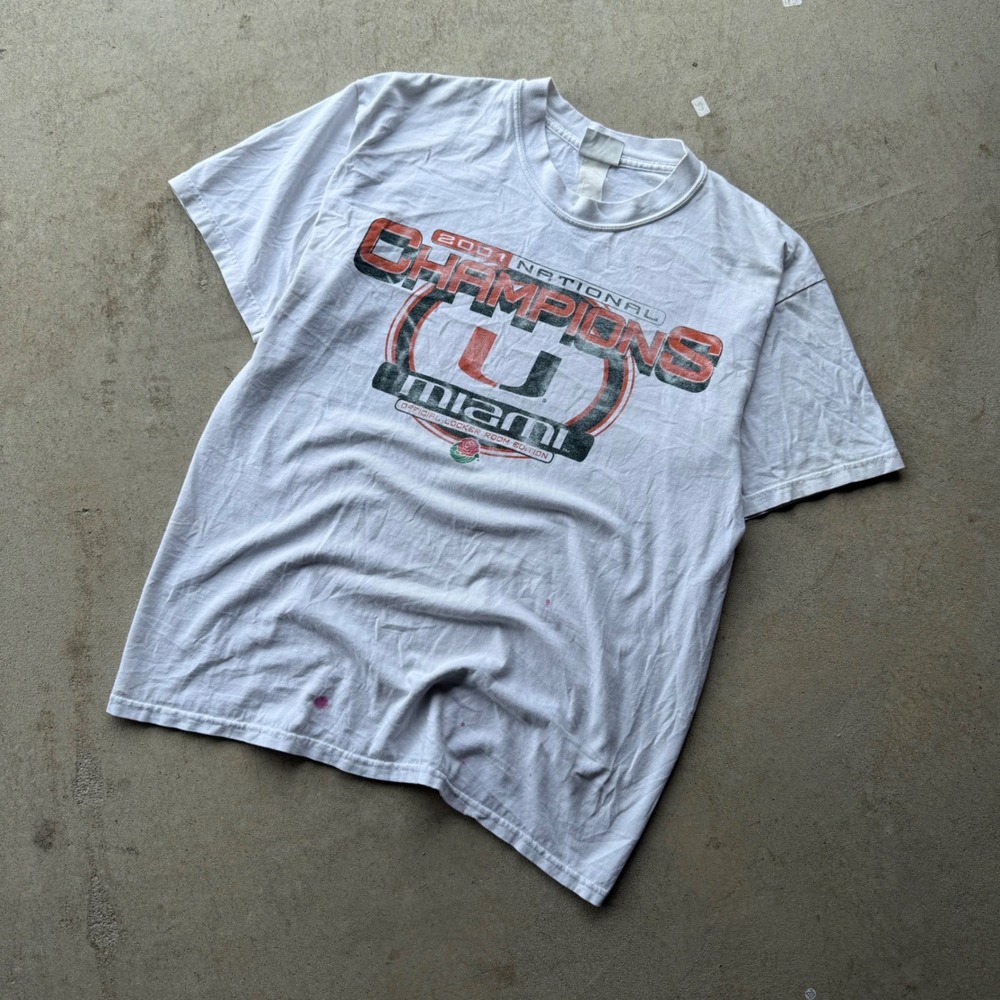 Y2K Mens Lee Sport Miami Hurricanes 2001 National Champions T-Shirt Large